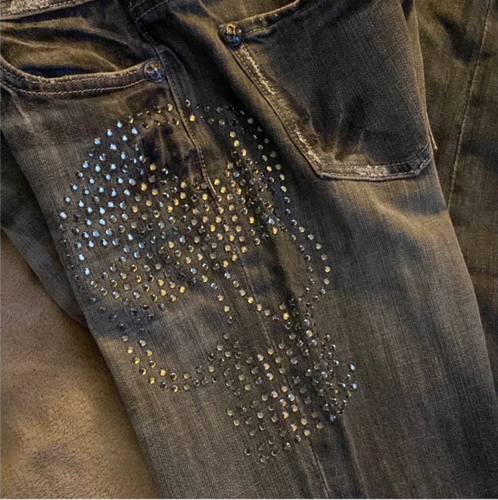 Black Jeans with Skull Rhinestone Design